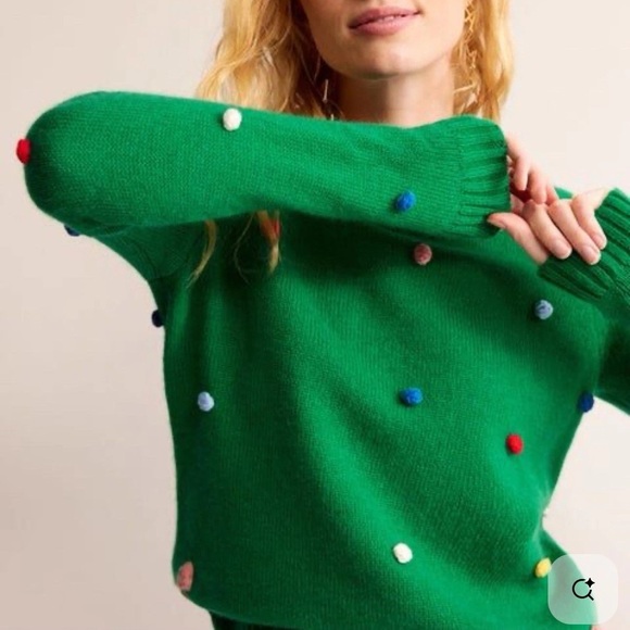 Boden Pom Pom Sweater Veridian Green Christmas Holiday Size Small NWT